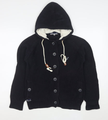 Voi Jeans Co. Women's Black Size 12 Hooded Button Knit Cardigan