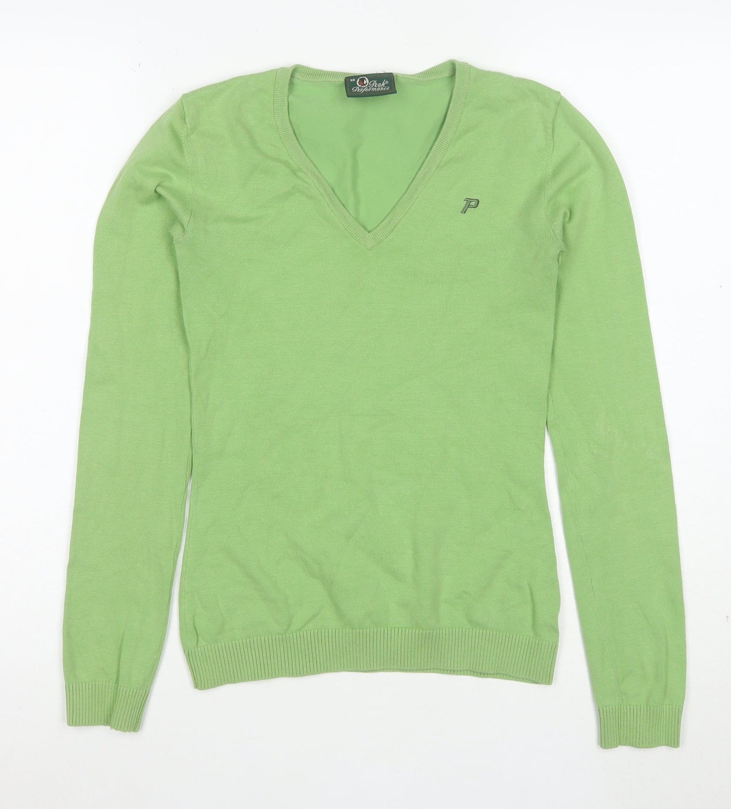 Peak Performance Womens Green V-Neck Cotton Jumper XS