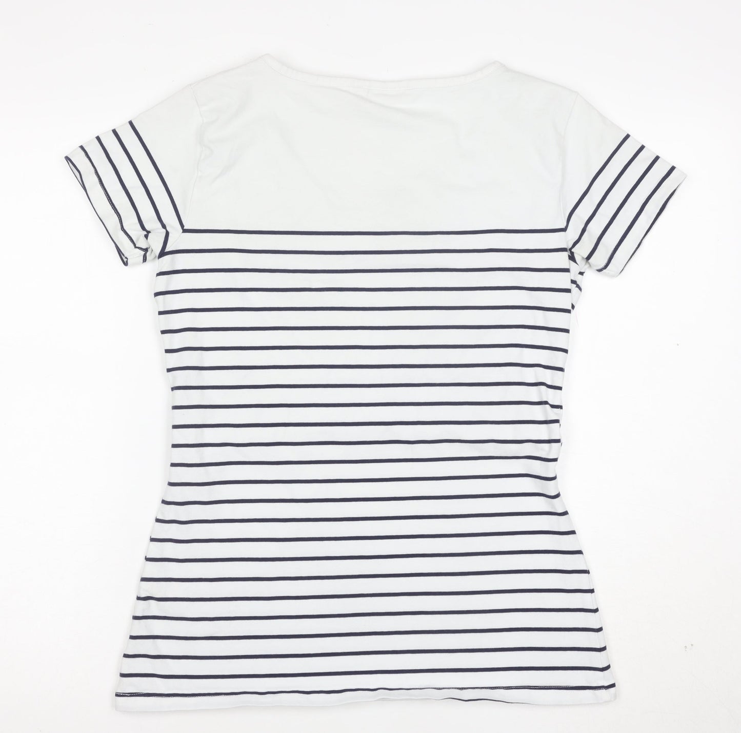 JoJo Maman Bébé Women's White Striped Cotton Jersey T-Shirt M