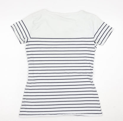 JoJo Maman Bébé Women's White Striped Cotton Jersey T-Shirt M