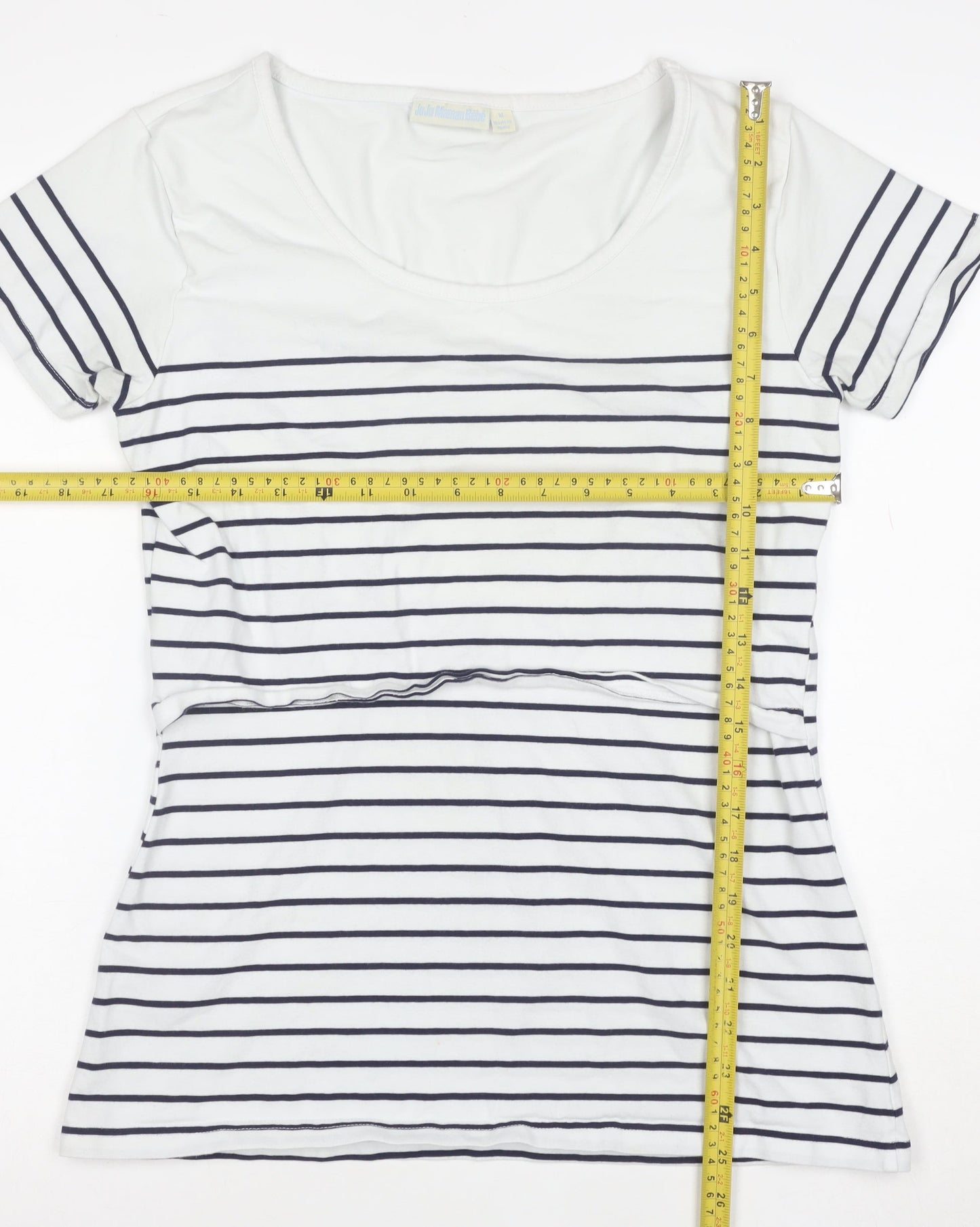 JoJo Maman Bébé Women's White Striped Cotton Jersey T-Shirt M