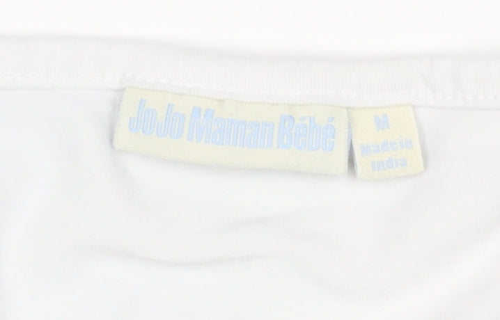 JoJo Maman Bébé Women's White Striped Cotton Jersey T-Shirt M
