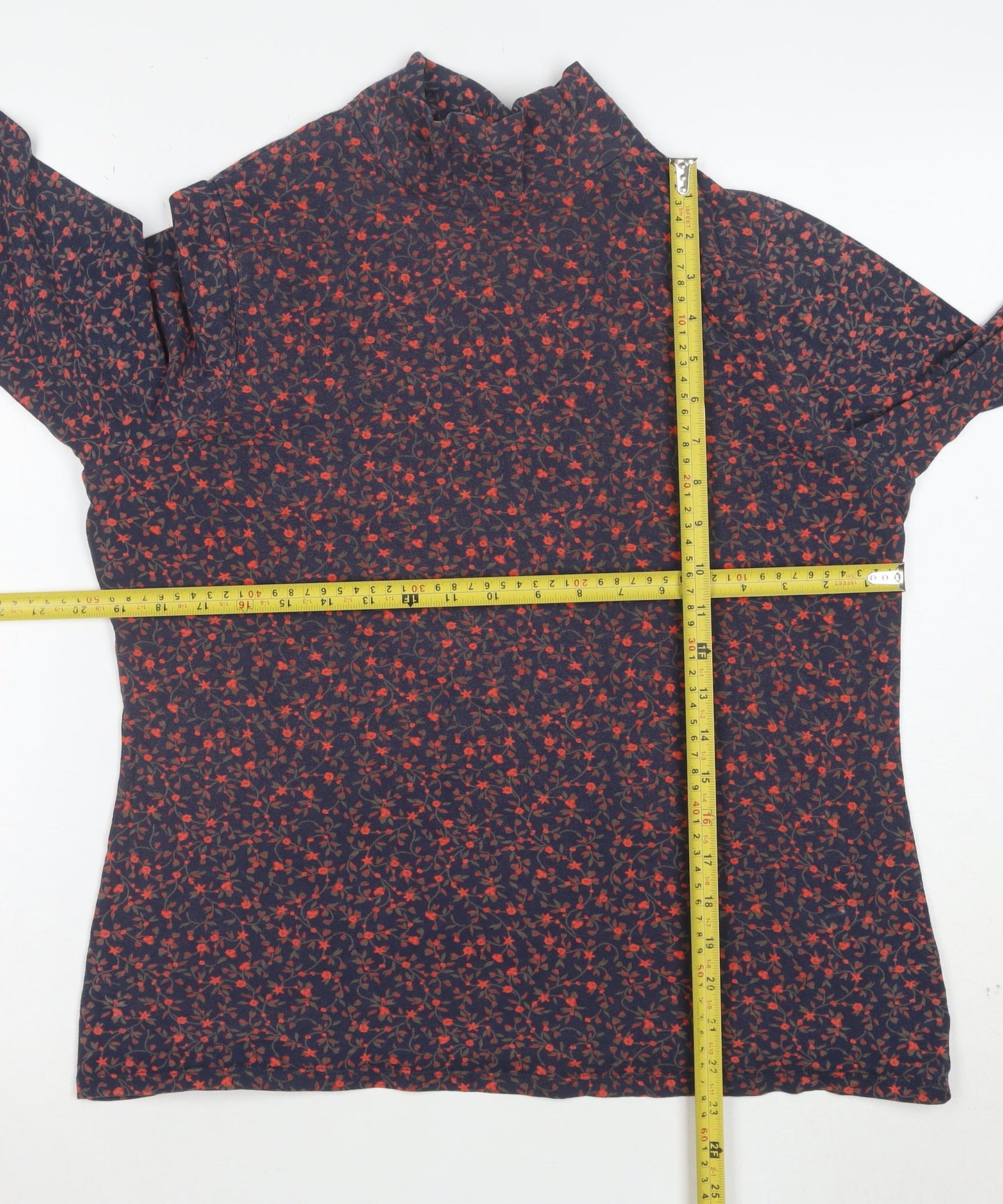 Marks and Spencer Women’s Blue Floral Roll Neck Long Sleeve T-Shirt Size 18