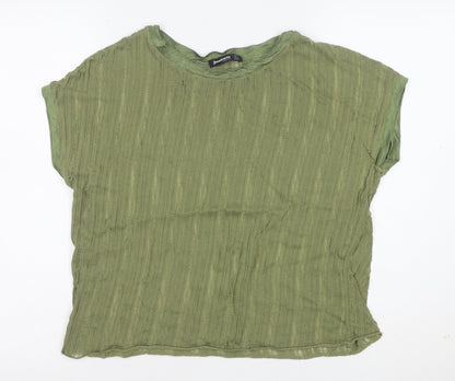 Stradivarius Women’s Green Basic Short Sleeve Cotton T-Shirt Size S