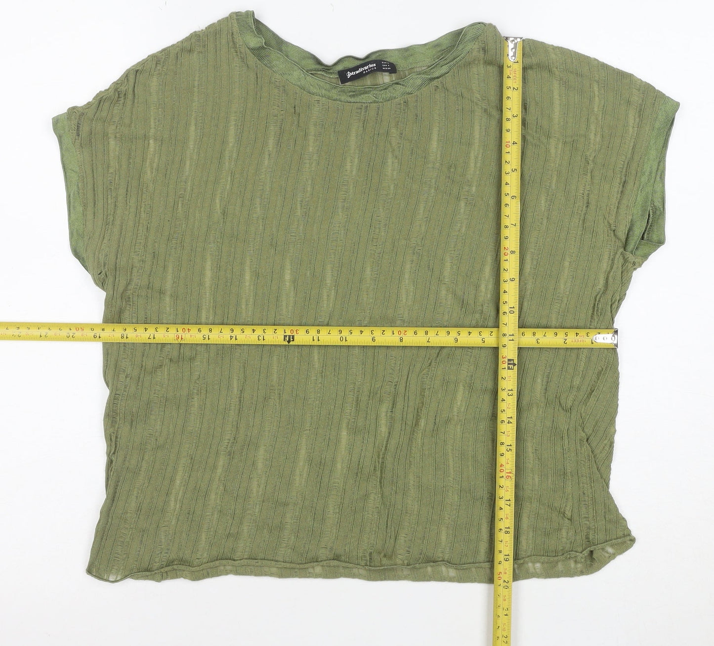 Stradivarius Women’s Green Basic Short Sleeve Cotton T-Shirt Size S