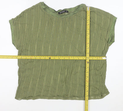Stradivarius Women’s Green Basic Short Sleeve Cotton T-Shirt Size S