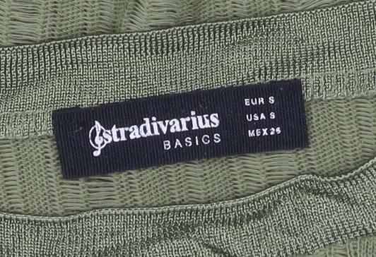 Stradivarius Women’s Green Basic Short Sleeve Cotton T-Shirt Size S