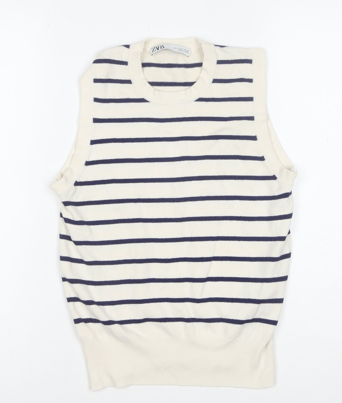 Zara Women Ivory Striped Knit Sleeveless Tank Top Size 8