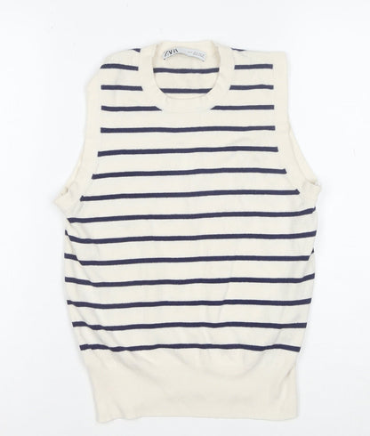 Zara Women Ivory Striped Knit Sleeveless Tank Top Size 8