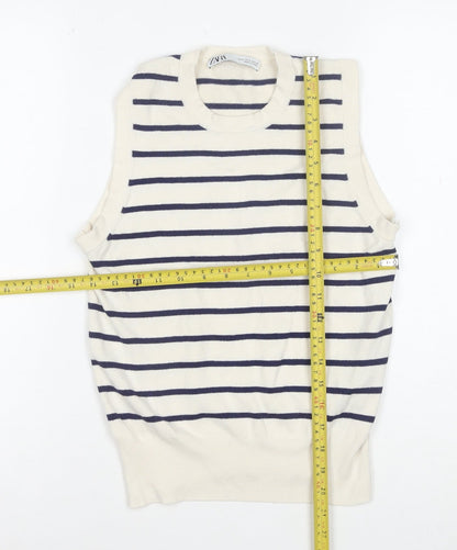 Zara Women Ivory Striped Knit Sleeveless Tank Top Size 8