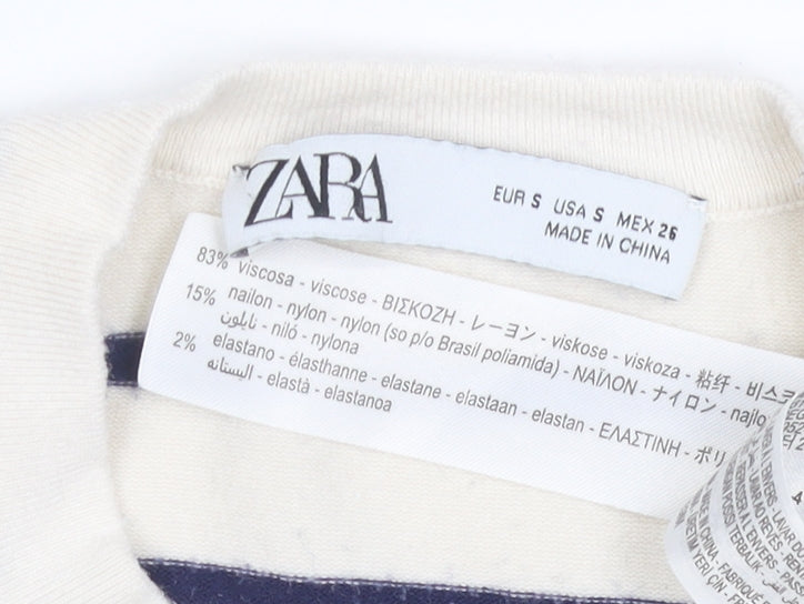 Zara Women Ivory Striped Knit Sleeveless Tank Top Size 8