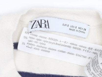 Zara Women Ivory Striped Knit Sleeveless Tank Top Size 8