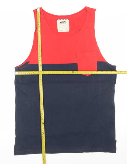 Vans Men's Red and Navy Sleeveless Cotton T-Shirt Size L