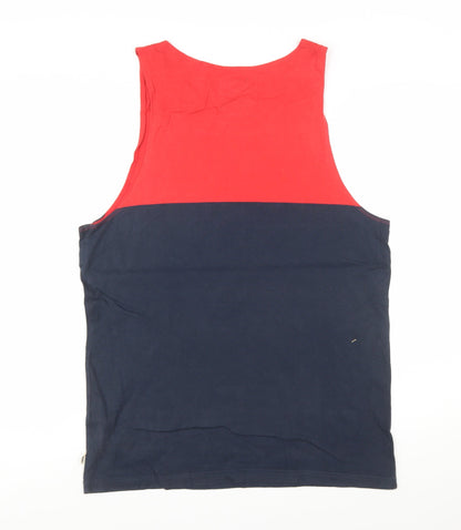 Vans Men's Red and Navy Sleeveless Cotton T-Shirt Size L