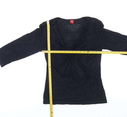 Olsen Women Blue Size 10 Viscose 3/4 Sleeve V-Neck Blouse