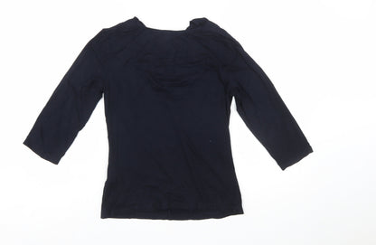 Olsen Women Blue Size 10 Viscose 3/4 Sleeve V-Neck Blouse