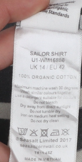 Seasalt Women’s Grey Striped Organic Cotton Sailor Shirt UK 14