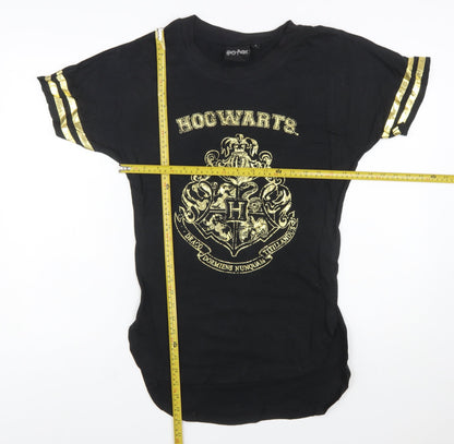 Harry Potter Women's Black Hogwarts Crest Cotton T-Shirt Size L