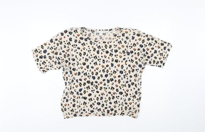 Trenery Women’s Beige Leopard Print Relaxed Cotton T-Shirt Size S
