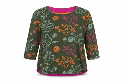 Weird Fish Women's Green Floral Cotton Tunic Blouse Size 12