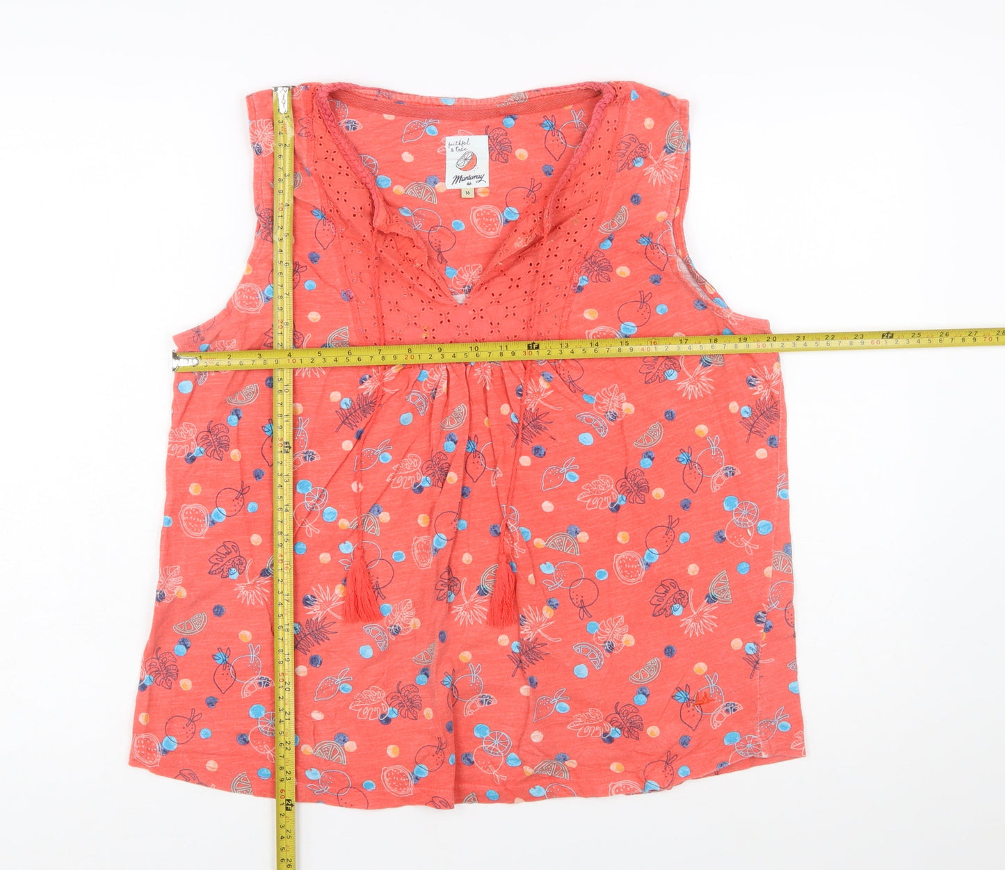 Mantaray Women’s Orange Floral Cotton Sleeveless Tunic Top Size 16