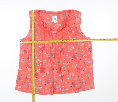 Mantaray Women’s Orange Floral Cotton Sleeveless Tunic Top Size 16