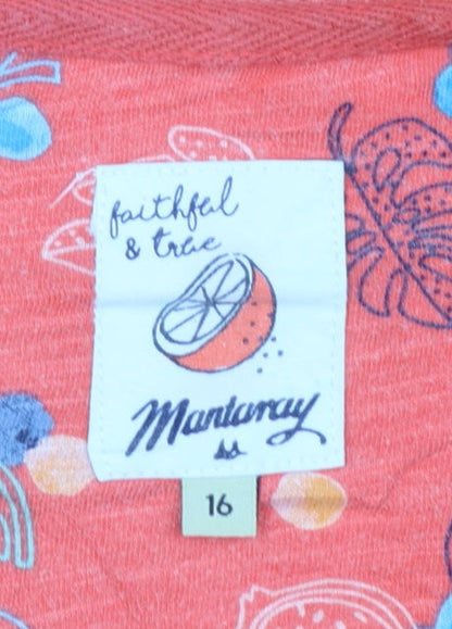 Mantaray Women’s Orange Floral Cotton Sleeveless Tunic Top Size 16