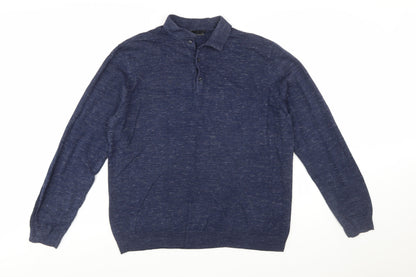 Marks and Spencer Men's Blue Cotton Henley Jumper Size L