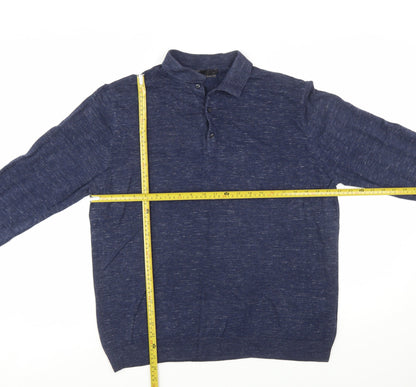 Marks and Spencer Men's Blue Cotton Henley Jumper Size L
