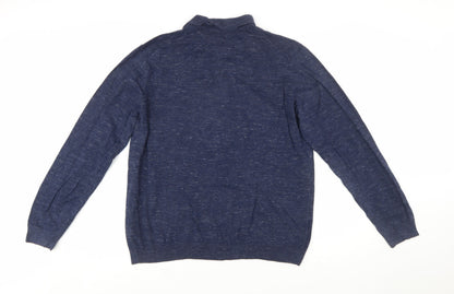 Marks and Spencer Men's Blue Cotton Henley Jumper Size L