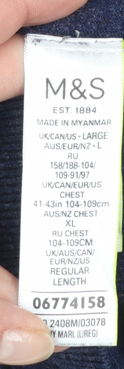 Marks and Spencer Men's Blue Cotton Henley Jumper Size L