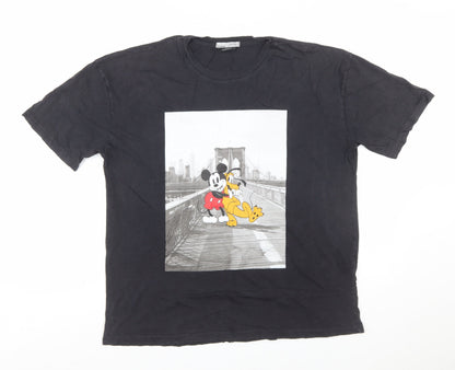 Pull&Bear Women’s Black Mickey Mouse Graphic T-Shirt L