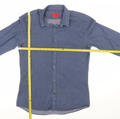 Hugo Boss Men's Blue Slim Fit Long Sleeve Cotton Shirt M