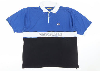 Petroleum Mens Blue Colourblock Polo Shirt XL Cotton Blend