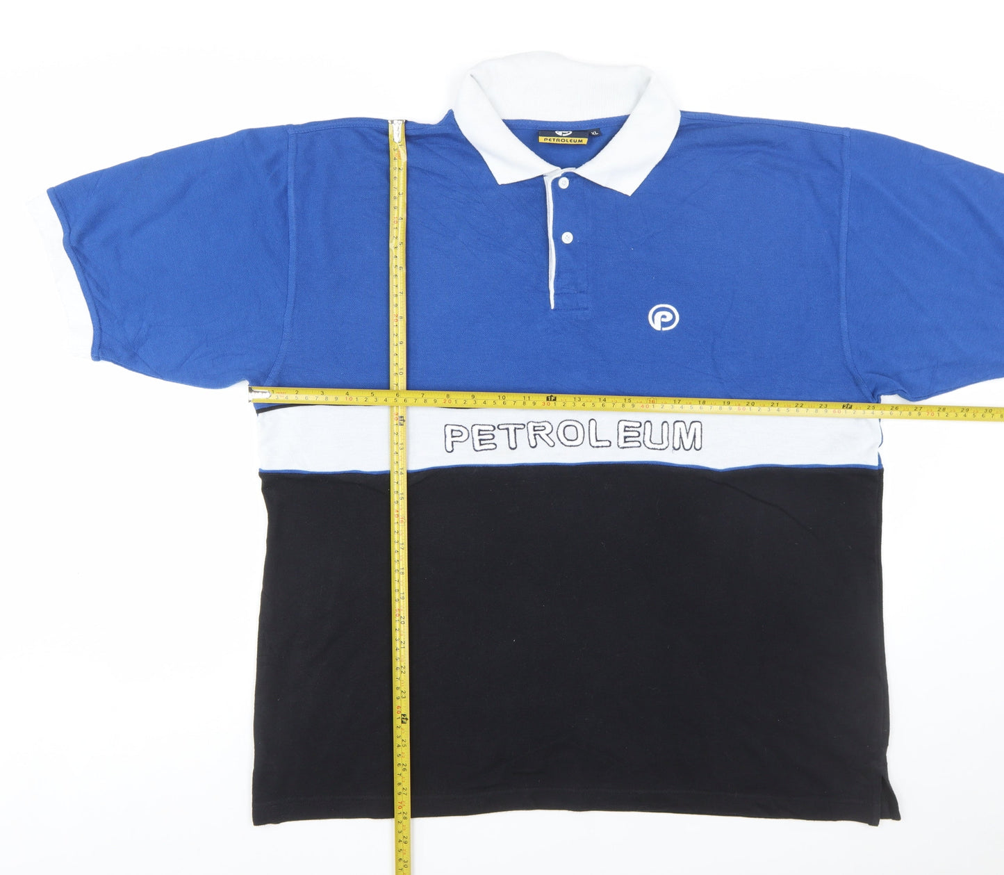 Petroleum Mens Blue Colourblock Polo Shirt XL Cotton Blend