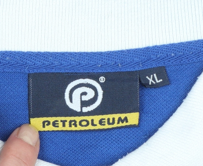 Petroleum Mens Blue Colourblock Polo Shirt XL Cotton Blend