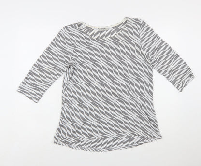 Soon Women's Grey Striped 3/4 Sleeve Cotton T-Shirt Size 12