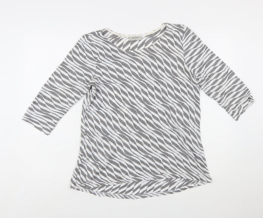 Soon Women's Grey Striped 3/4 Sleeve Cotton T-Shirt Size 12