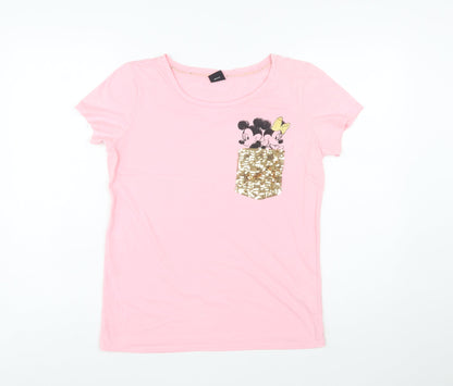 Disney at George Womens Pink Sequin Pocket Mickey T-Shirt Size 10