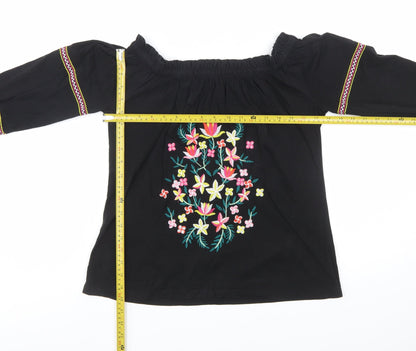 Dorothy Perkins Women's Black Floral Embroidered Off Shoulder Blouse UK 12
