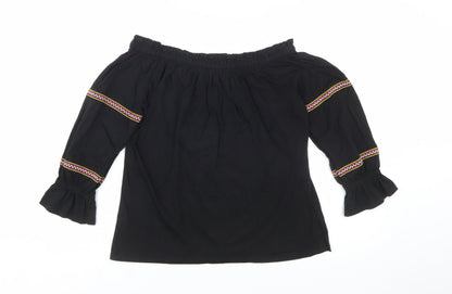 Dorothy Perkins Women's Black Floral Embroidered Off Shoulder Blouse UK 12