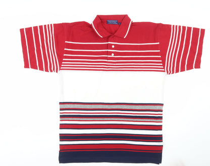 Felicia Men's Multicoloured Striped Cotton Polo Shirt Size L