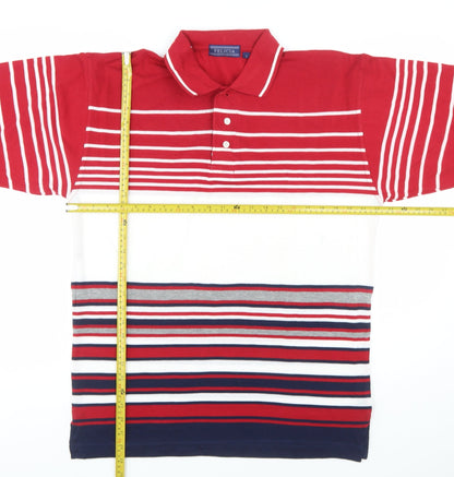 Felicia Men's Multicoloured Striped Cotton Polo Shirt Size L