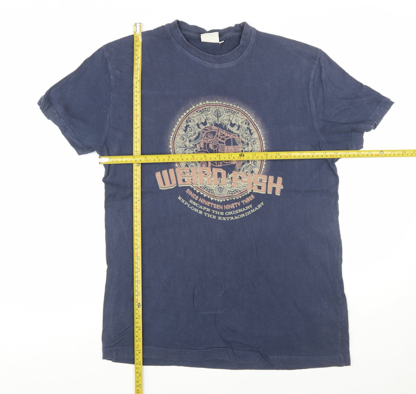 Weird Fish Men's Blue Graphic Print Cotton T-Shirt Size M