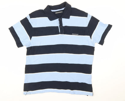 Rockport Men Blue Striped Cotton Polo Shirt Size XL