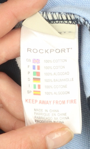 Rockport Men Blue Striped Cotton Polo Shirt Size XL