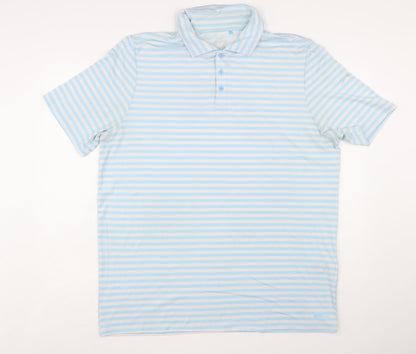Slazenger Men's Blue Striped Polo Shirt XL Short Sleeve Performance Fit