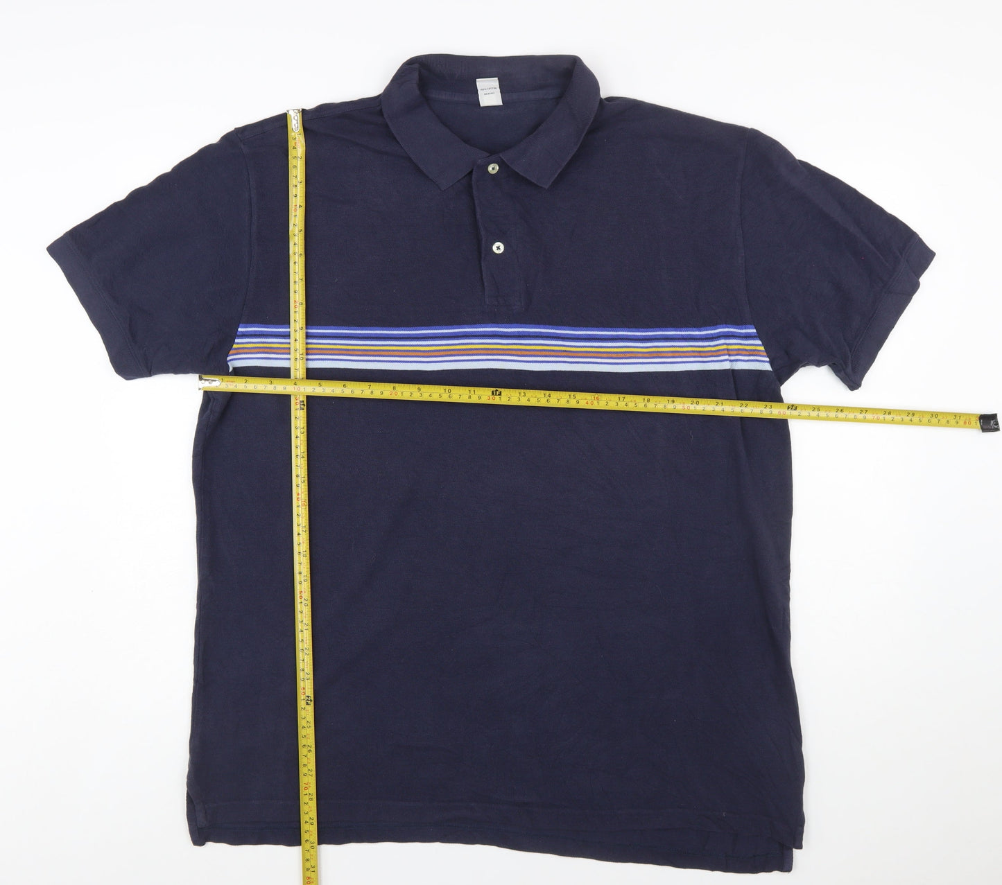 GAP Men's Navy XL Striped Cotton Polo Shirt Classic Fit