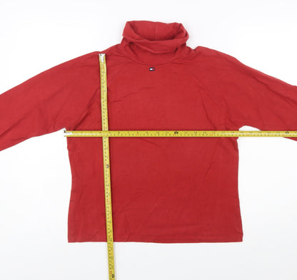 Tommy Jeans Women's Red Roll Neck Long Sleeve Basic Top L