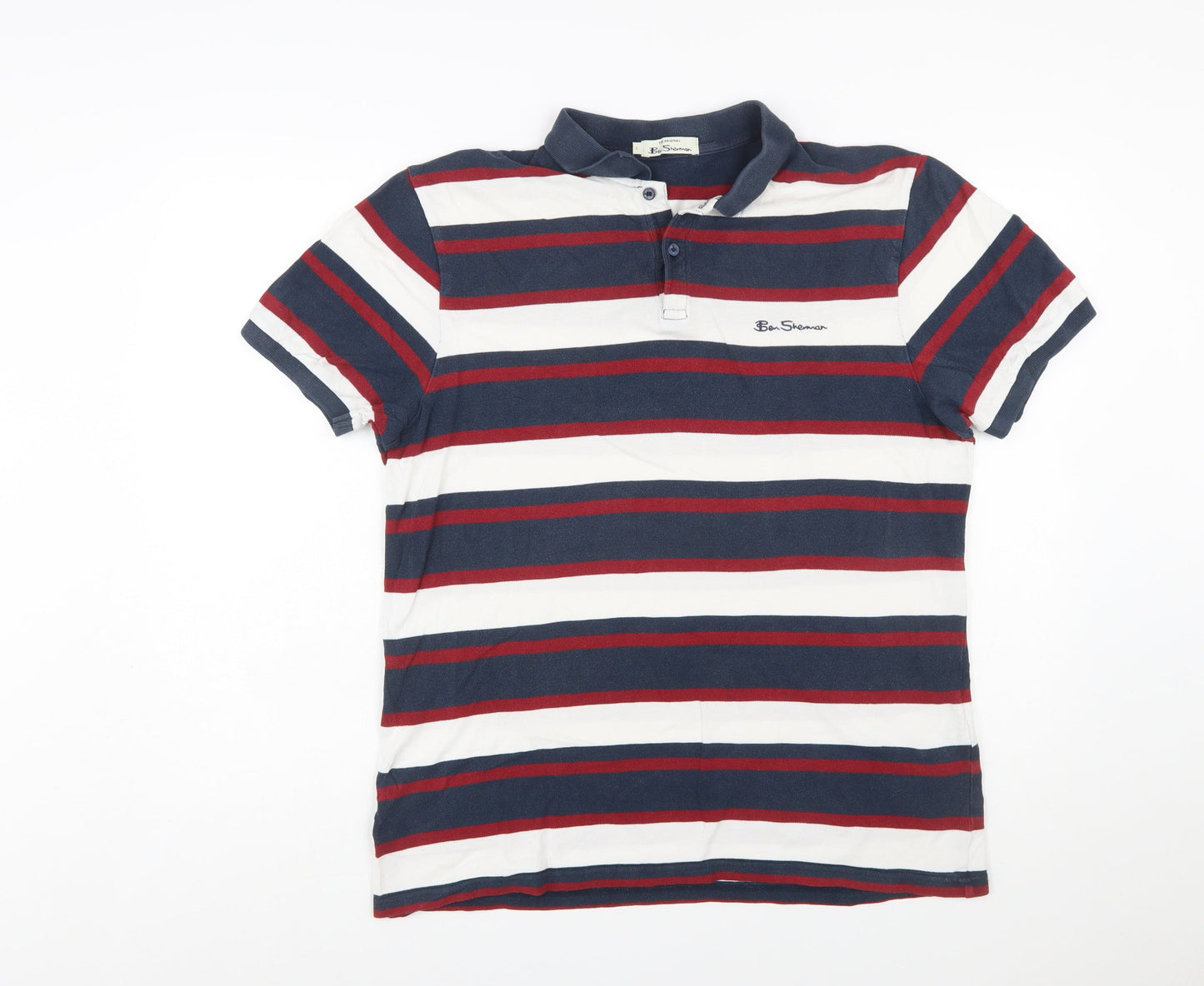 Ben Sherman Men's Navy Striped Cotton Polo Shirt Size L